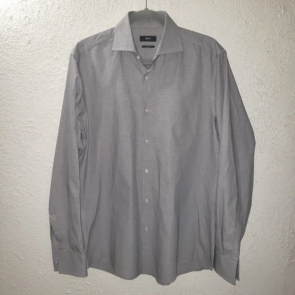 EUC Boss by Hugo Boss Sz M (41 / 16) Slim Fit Men's Gray Button Down Dress Shirt